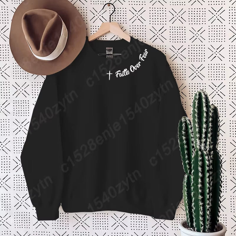 Faith Over Fear Sweatshirt – Trendy Christian Long Sleeve Crew Neck