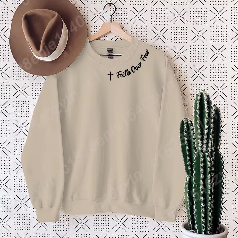 Faith Over Fear Sweatshirt – Trendy Christian Long Sleeve Crew Neck