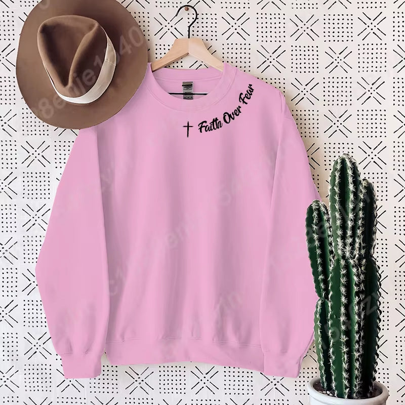 Faith Over Fear Sweatshirt – Trendy Christian Long Sleeve Crew Neck