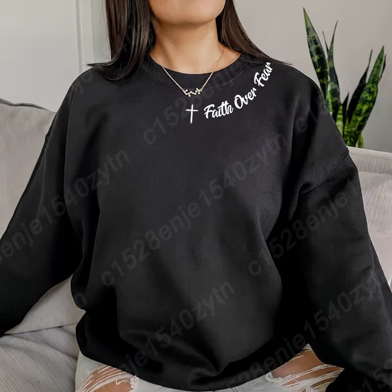 Faith Over Fear Sweatshirt – Trendy Christian Long Sleeve Crew Neck