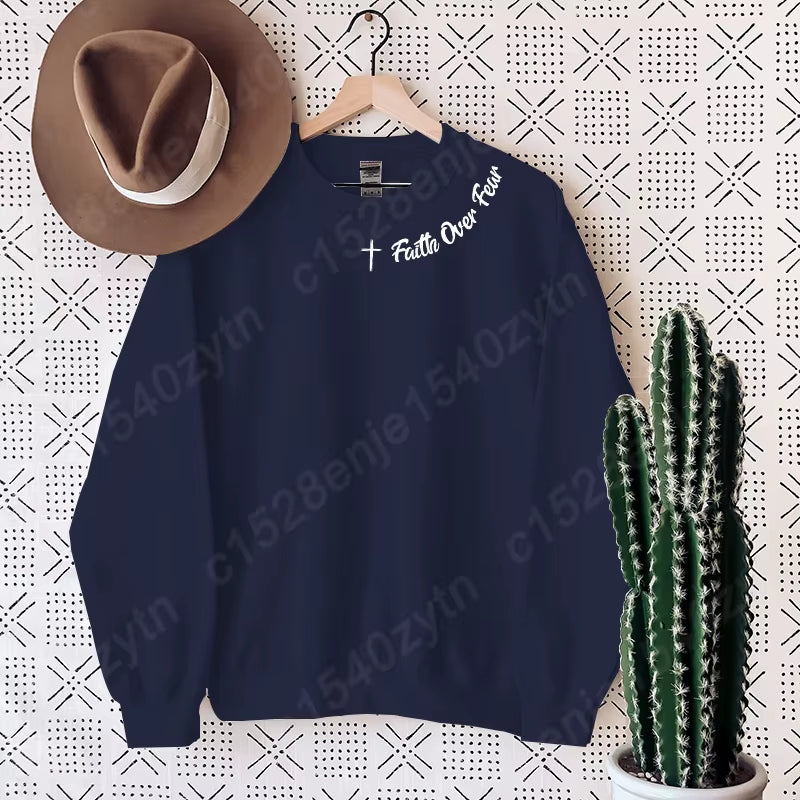 Faith Over Fear Sweatshirt – Trendy Christian Long Sleeve Crew Neck