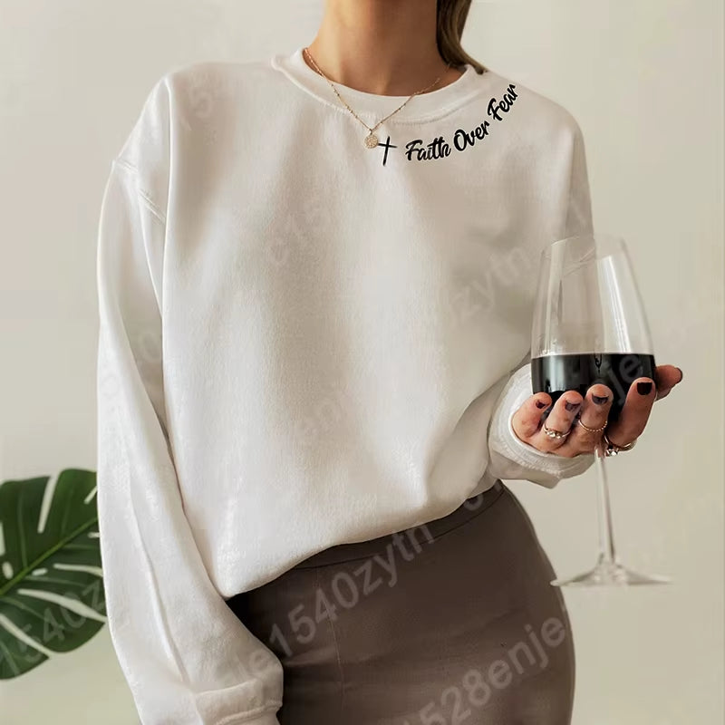 Faith Over Fear Sweatshirt – Trendy Christian Long Sleeve Crew Neck
