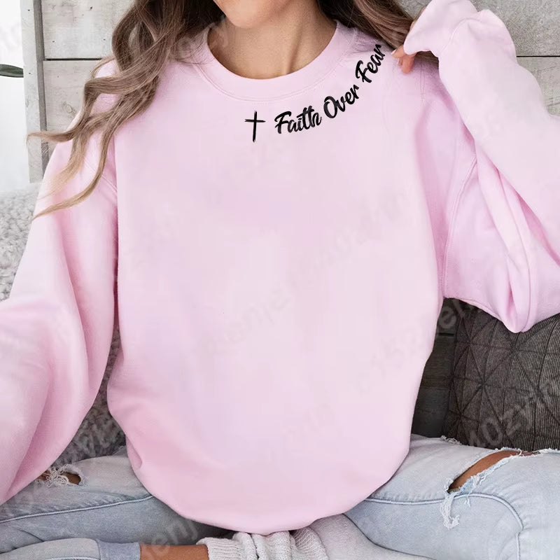 Faith Over Fear Sweatshirt – Trendy Christian Long Sleeve Crew Neck