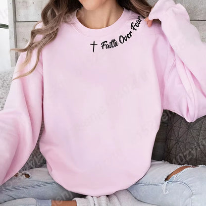Faith Over Fear Sweatshirt – Trendy Christian Long Sleeve Crew Neck