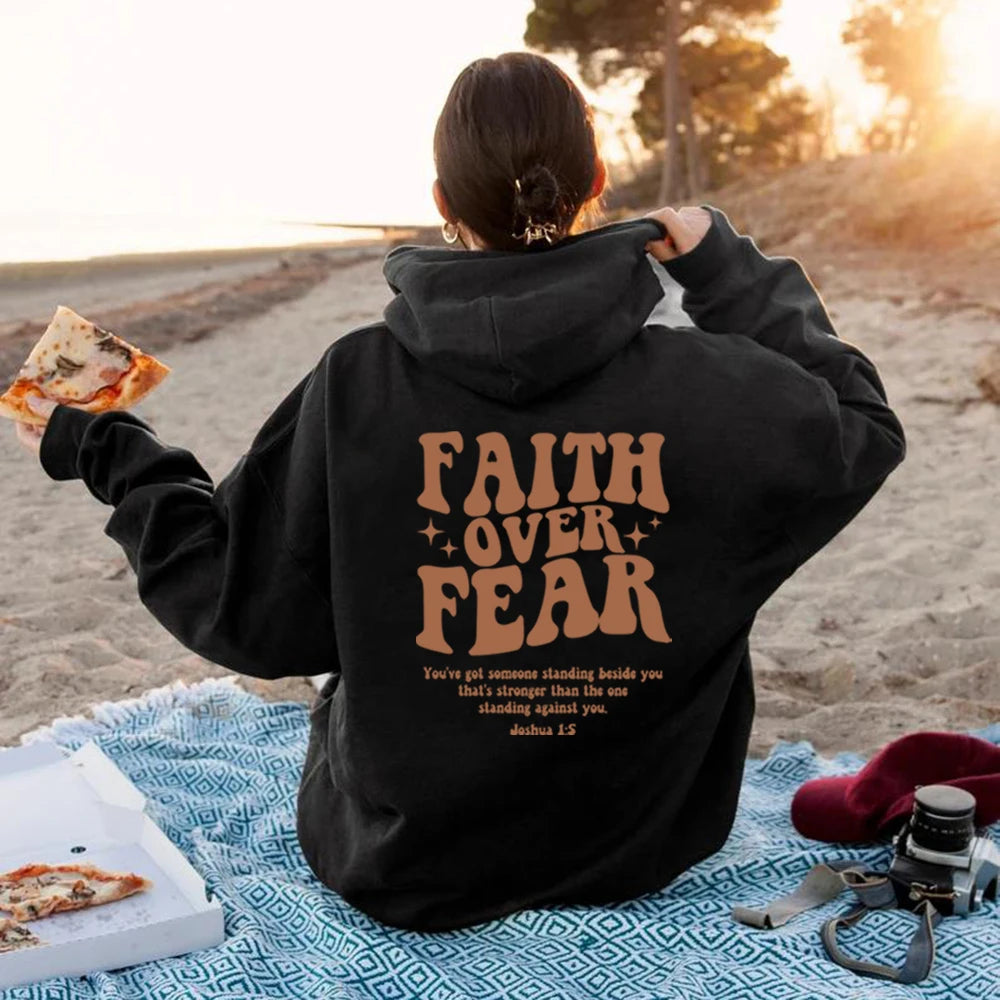 Faith Over Fear Christian Hoodie - Trendy Women's Sweatshirt