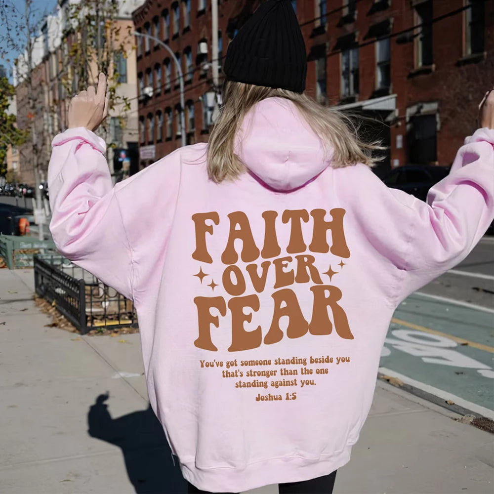 Faith Over Fear Christian Hoodie - Trendy Women's Sweatshirt