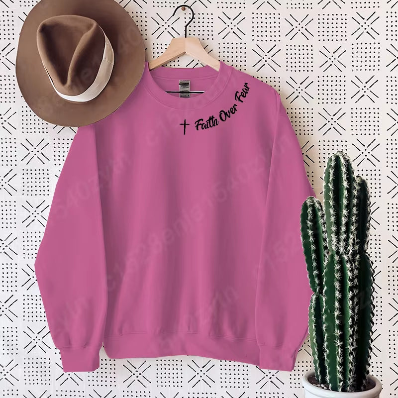 Faith Over Fear Sweatshirt – Trendy Christian Long Sleeve Crew Neck