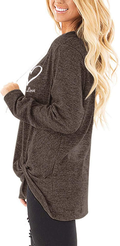 Faith Hope Love Knot Front Long Sleeve Tunic for Women