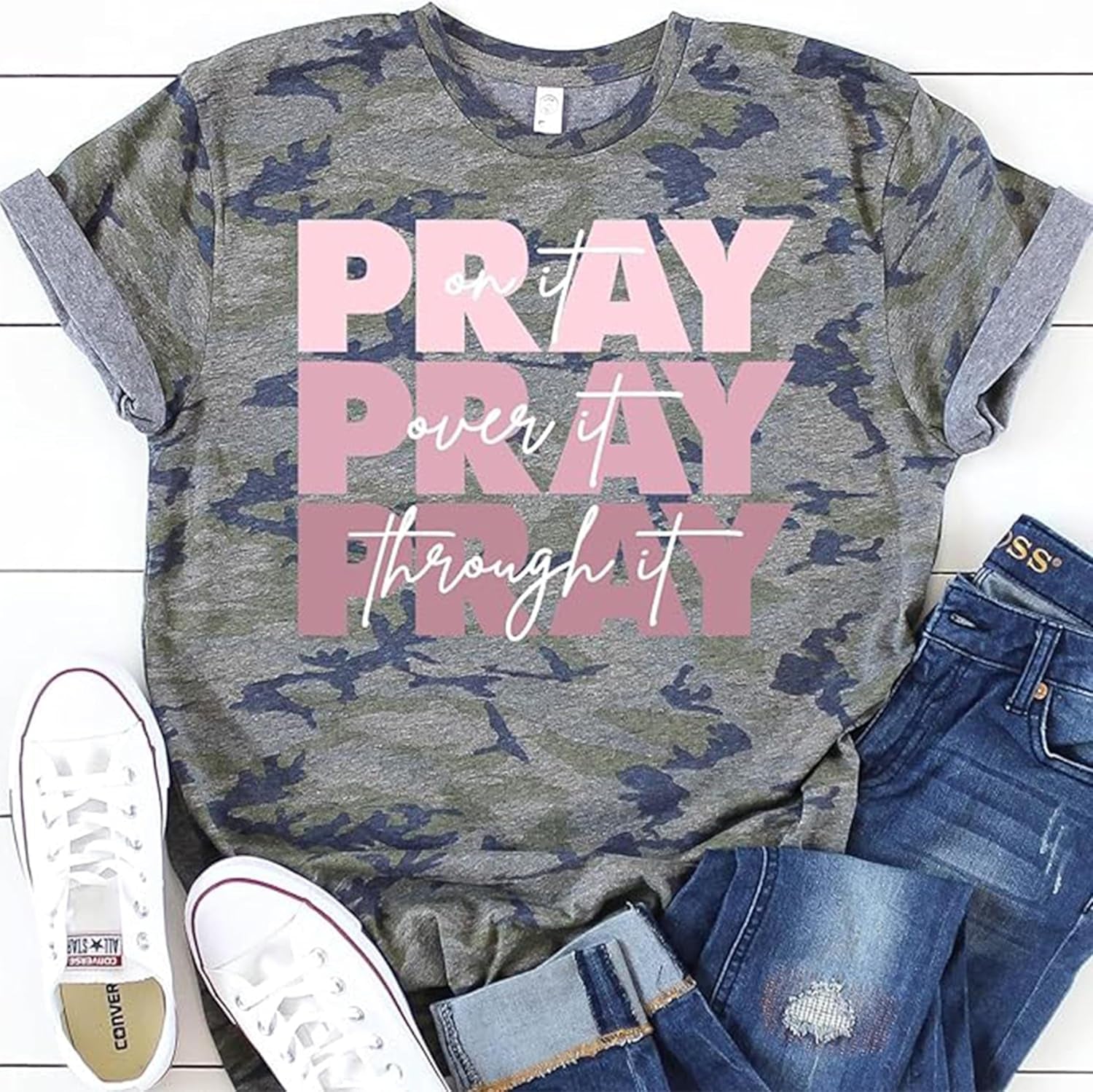 | Christian Shirts for Women | Pray on It Tee | Faith Shirts for Girl | Christian T-Shirts for Her