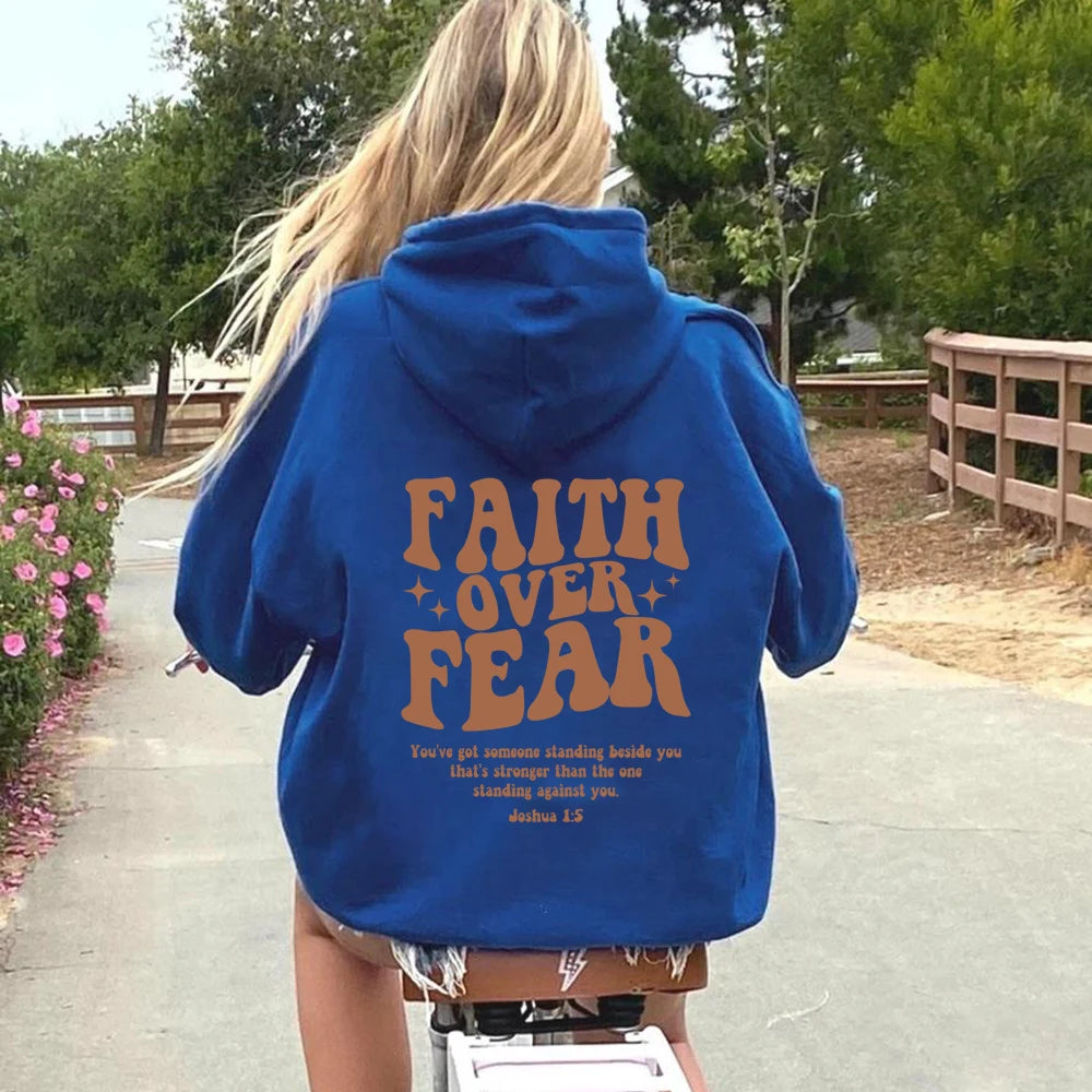 Faith Over Fear Christian Hoodie - Trendy Women's Sweatshirt