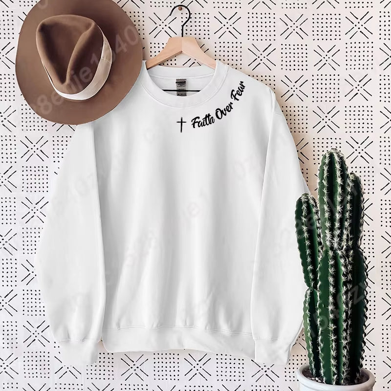 Faith Over Fear Sweatshirt – Trendy Christian Long Sleeve Crew Neck