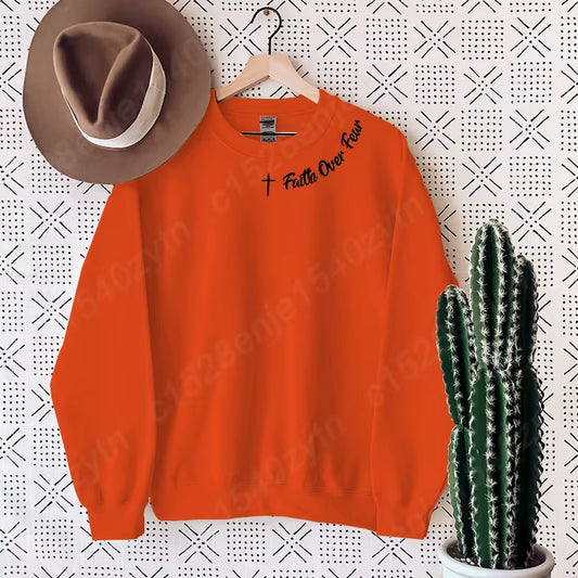 Faith Over Fear Sweatshirt – Trendy Christian Long Sleeve Crew Neck