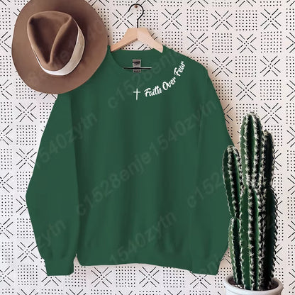 Faith Over Fear Sweatshirt – Trendy Christian Long Sleeve Crew Neck