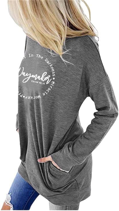 Waymaker Tshirt Women Christian Shirt Long Sleeve Casual